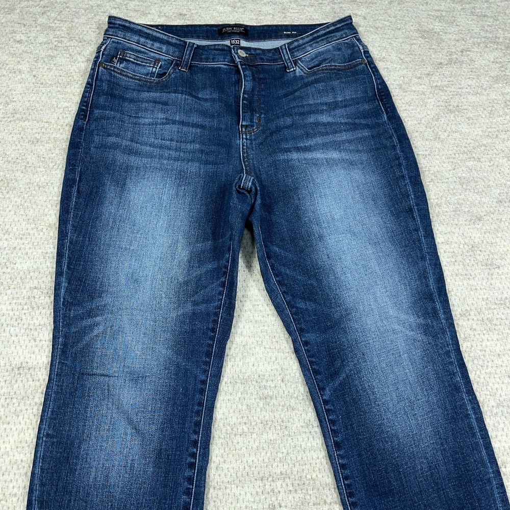 Judy Blue Jeans Women‎ 15 32 Slim Fit Straight Leg Dark Wash High Rise Faded - Picture 4 of 13